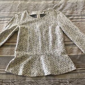 J Crew xs lace peplum top ivory gray
